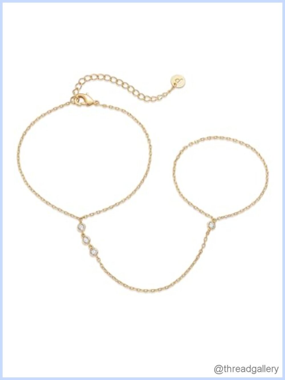 14K Gold Plated Hand Chain Bracelet with Cubic Zirconia, Dainty Layered Look